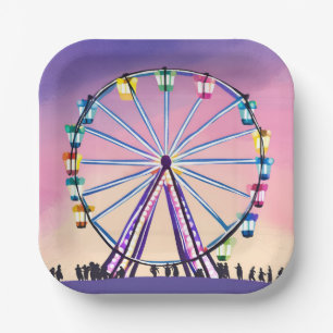 Riesenrad Sonnenuntergang Schöne Aquarellmalerei Pappteller