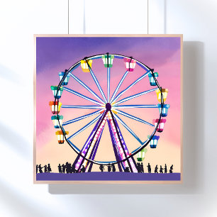 Riesenrad Sonnenuntergang   Schöne Aquarellmalerei Poster