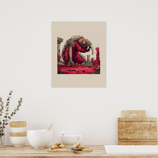 Riesenroter-Alien-Wurm-Monster-Plakat Poster (Küche)