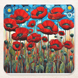 Riesenroter Poppies 2 Rechteckiger Pappuntersetzer