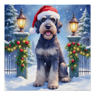 Riesenschnauzer Schnee-Eisenzaun Weihnachtsmann Poster