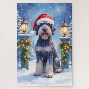 Riesenschnauzer Schnee-Eisenzaun Weihnachtsmann We Puzzle