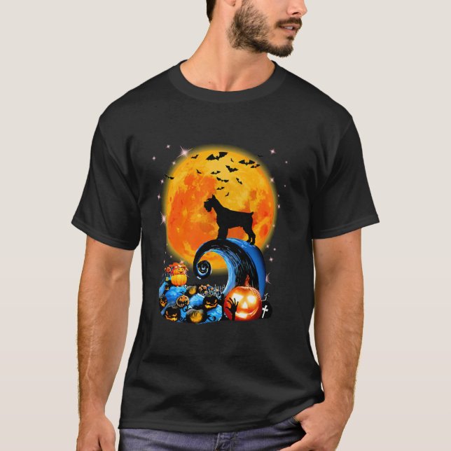 Riesenschnauzer und gelber Mond Halloween Funny Do T-Shirt (Vorderseite)