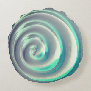 Riesensilber und Aquamarine-Spirale über weiß Rundes Kissen