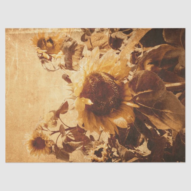 RiesenVintage Sonnenblumen Sepia Seidenpapier (Vorderseite)