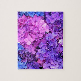 Riesige Büschel lila und blaue Hortensien Puzzle