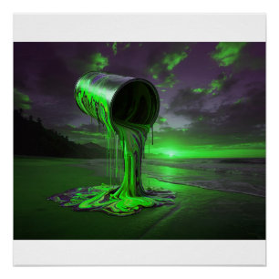 Riesige Farbdose schüttet Farbe auf Sunset Beach Poster