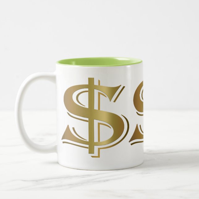 Riesige goldene Dollar-Zeichen-Kaffee-Tasse Zweifarbige Tasse (Links)