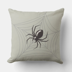 Riesige Halloween-Spinne in ihrem Netz grauer Hint Kissen