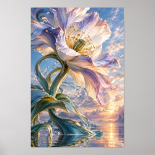 Riesige lila rosa Mohnblume bei Sonnenuntergang Fa Poster