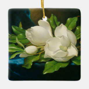 Riesige Magnolien auf einem blauen Samt-Stoff, Keramikornament