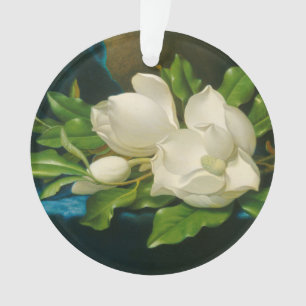 Riesige Magnolien auf einem blauen Samt-Stoff, Ornament