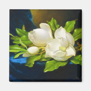 Riesige Magnolien auf einer blauen Samtleinwand Magnet