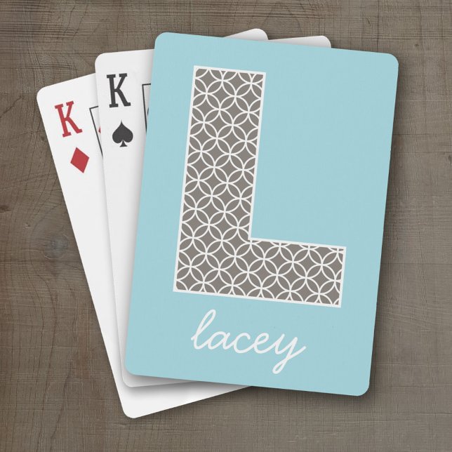 Riesige Monogram L - pastellblau taupe geometrisch Spielkarten (Personalized Playing Cards - Huge Monogram)