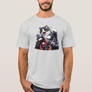 Riesige Neonkatzen-Stadt-Chaos-Cute-Cyberpunk-Graf T-Shirt