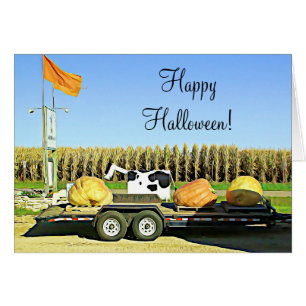 Riesige Pumpkins und MilchkuhHalloween-Herbstkarte