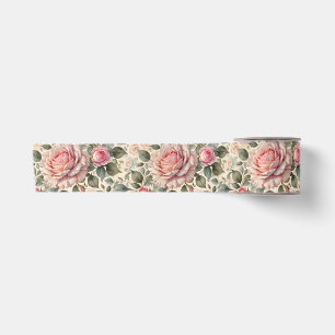 Riesige rosa Rose und Knospen Botanisch Satinband