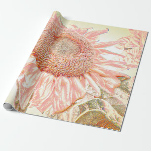 Riesige Sonnenblume Vintage Pastellrosa Art Decoup Geschenkpapier