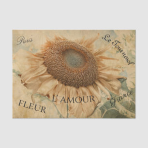 Riesige Sonnenblumen Gelb Vintage Decoupage Schrif Seidenpapier