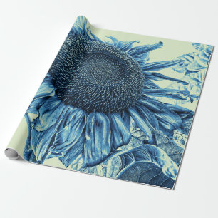 Riesige Sonnenblumen Vintage Art Blau Grün Decoupa Geschenkpapier