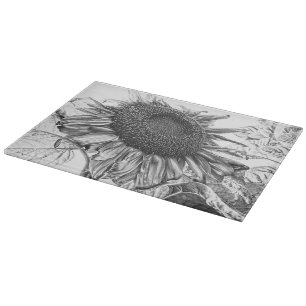 Riesige Sonnenblumen Vintage Schwarz-Weiß-Kunst Schneidebrett