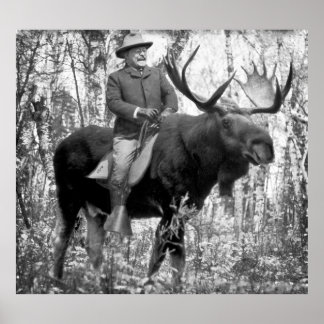 Riesige Teddy Roosevelt Reiten eines Bull Moose Poster