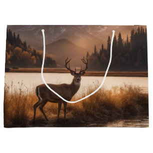 Riesiger Hirsch mit Geweih am Bergsee Große Geschenktüte