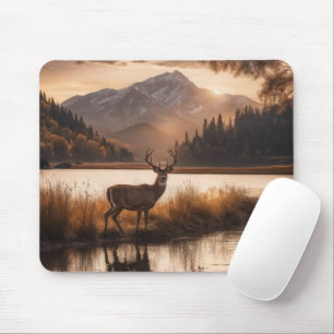 Riesiger Hirsch mit Geweih am Bergsee Mousepad