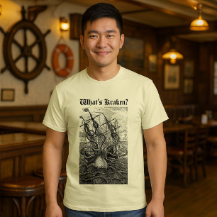 Riesiger Krake Kraken & Schiff Vintage-Radierung T-Shirt