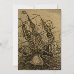 Riesiger Krake Vintage 1801 Radierung Dankeskarte