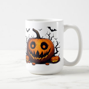 Riesiger leuchtender Kürbis mit böser Halloween-Fr Kaffeetasse