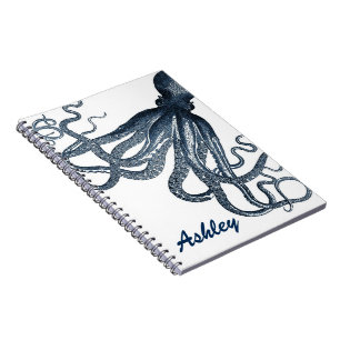 Riesiger Marineblauer Oktopus Steampunk Personalis Notizblock