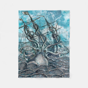 Riesiger Oktopus Blaues Seeungeheuer Segelboot Fleecedecke