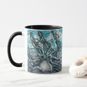 Riesiger Oktopus Blaues Seeungeheuer Segelboot Tasse