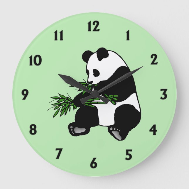 Riesiger Panda Grün Große Wanduhr (Vorderseite)