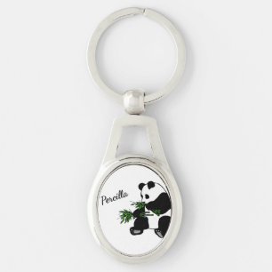 Riesiger Panda isst Bambus Name Schlüsselanhänger