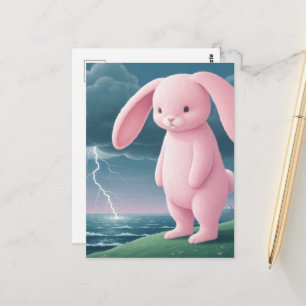 Riesiger rosa Hase in einem Gewitter Postkarte
