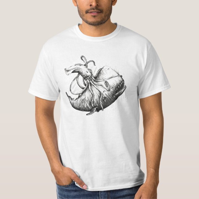 Riesiger Tintenfisch gegen Pottwal T-Shirt (Vorderseite)