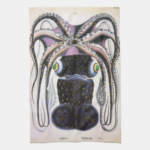 Riesiger Tintenfisch oder Oktopus, altes Meerestie Geschirrtuch