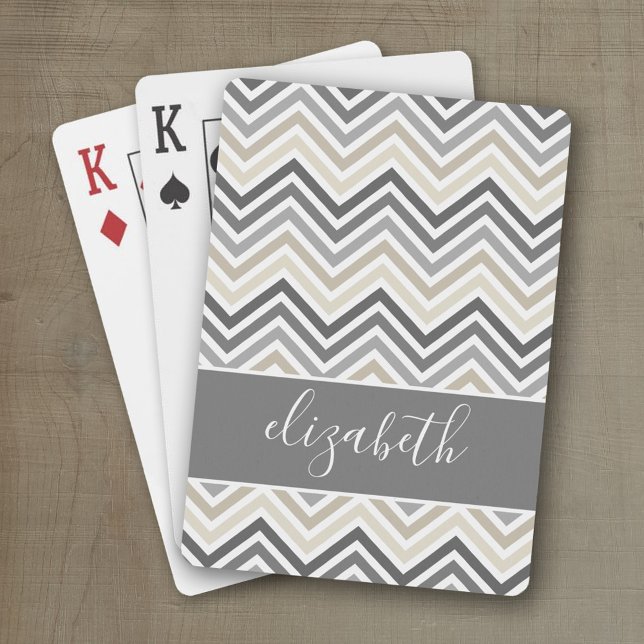 Riesiges Zickzack Muster mit Beige Spielkarten (Personalized playing cards with custom text)