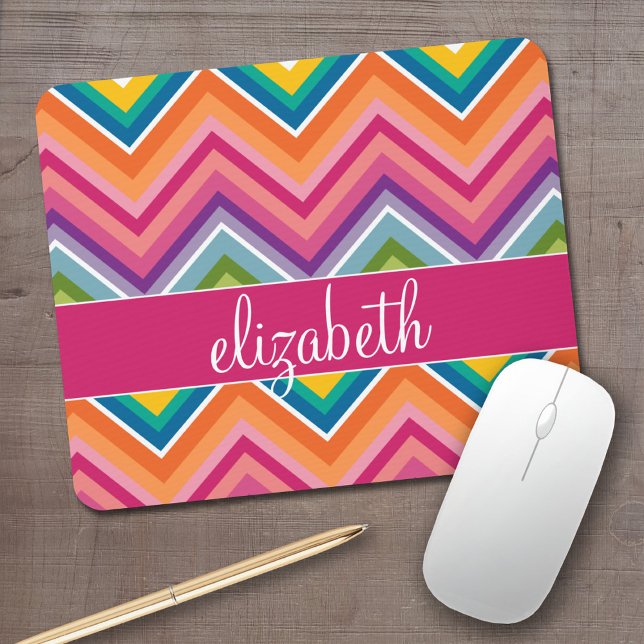 Riesiges Zickzack Muster mit Namen Mousepad (Personalized Mousepad - Add Your Name to this preppy chevron design)
