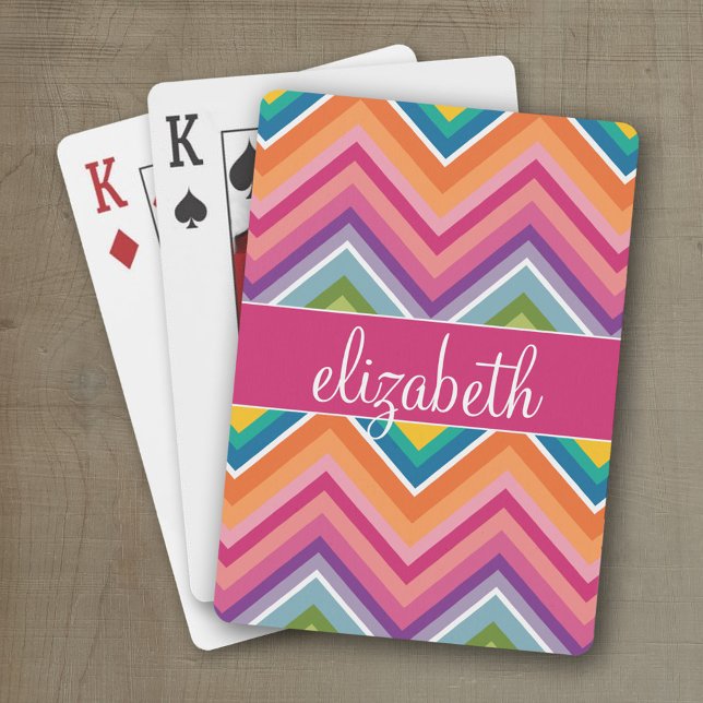 Riesiges Zickzack Muster mit Namen Spielkarten (Personalized playing cards with a fun area to add text such as a name or monogram)