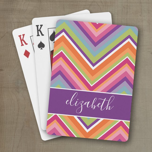 Riesiges Zickzack Muster mit Namen Spielkarten (Personalized playing cards with a fun area to add text such as a name or monogram)