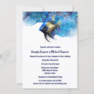 Riff Insel Engel Fische 3D blaues Gold Einladung