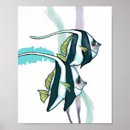 Riffbarsche, gestreifte Fische unter Wasser Poster