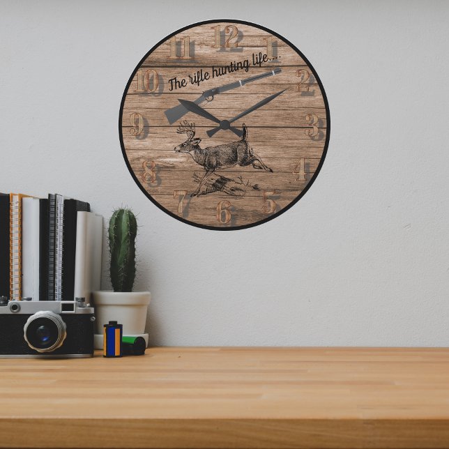 Rifle Jagd Leben Wälder Buck und Lever Rifle Große Wanduhr (Von Creator hochgeladen)