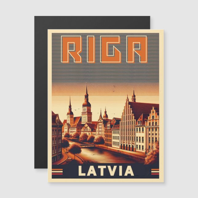 Riga City, Lettland baltische Kultur Vintage Gesch Magnetkarte (Vorne/Hinten)