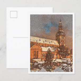 Riga Latvia Color Pencil City Landschaft Postkarte