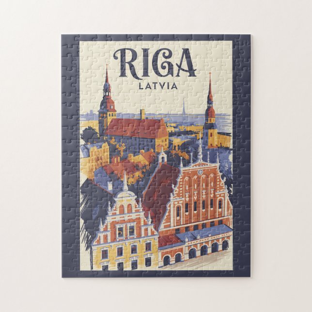 Riga Latvia Illustration Travel Art Vintage Puzzle (Vertikal)