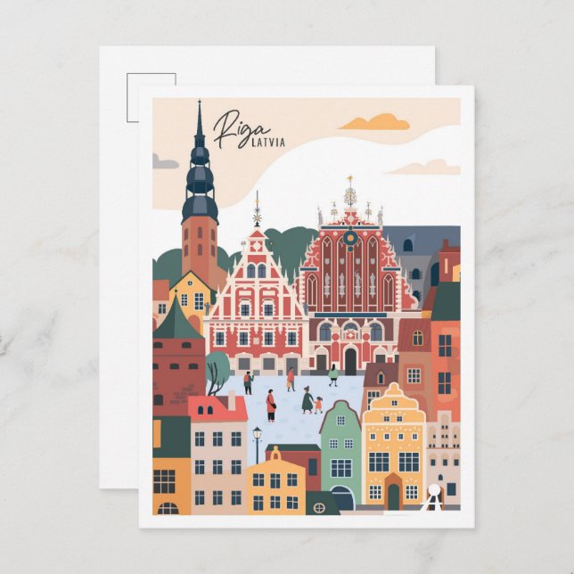 Riga Lettland Art Vintage Reise Postkarte (Vorne/Hinten)